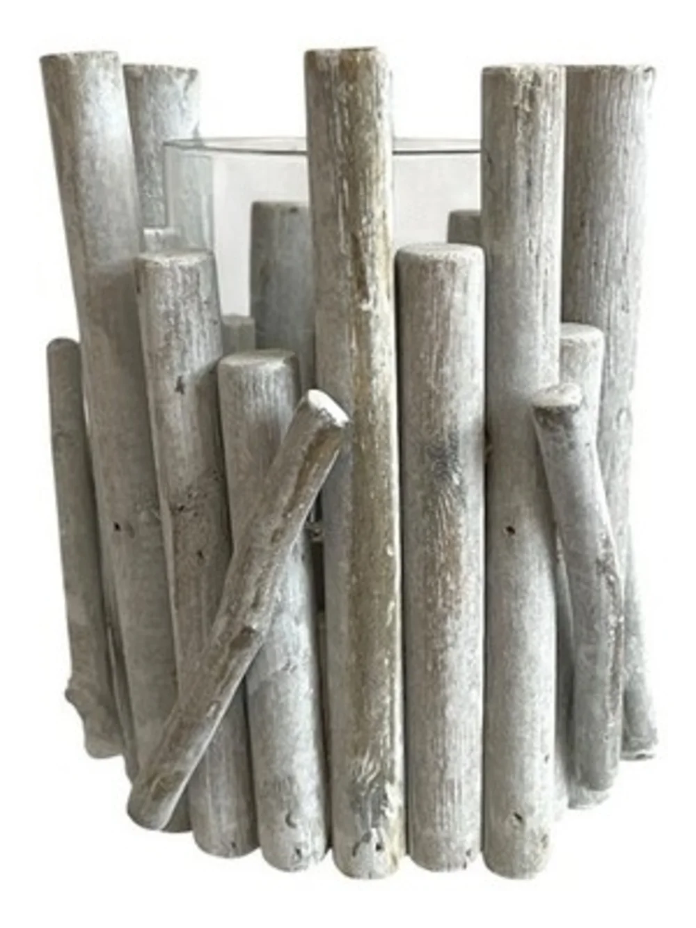 Rustic Driftwood Log Hurricane Candle Holder Glass Insert Coastal Farmhouse 6